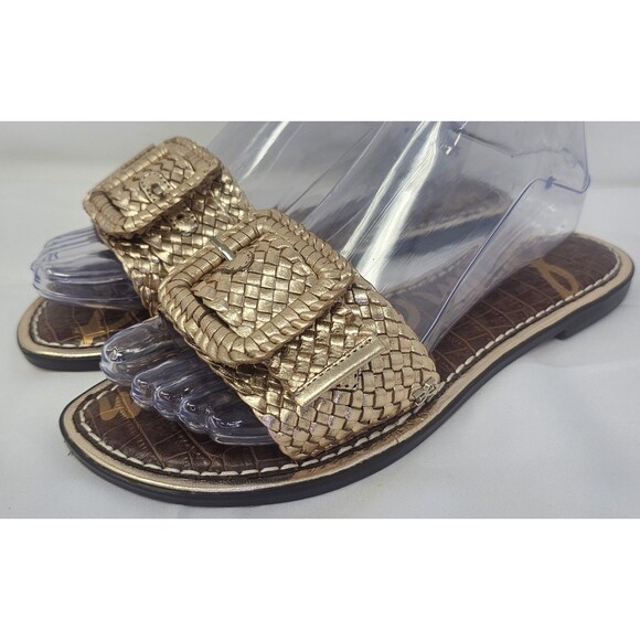 Sam Edelman Gabriela Gold Slip On Leather Slides Sandals 8.5 - Picture 1 of 13